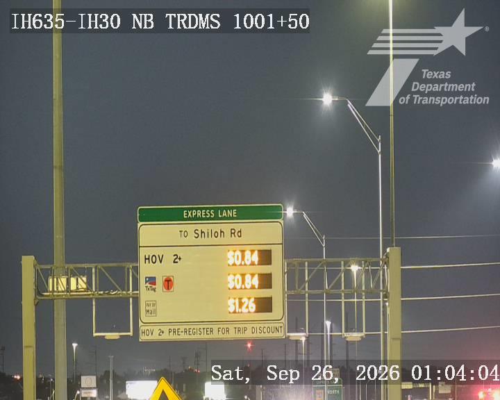 IH635 @ IH30 NB TRDMS Sta 1001+50